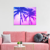 Verbazingwekkende neon roze zonsondergang palmboom canvas afdruk (Insitu (Woonkamer))