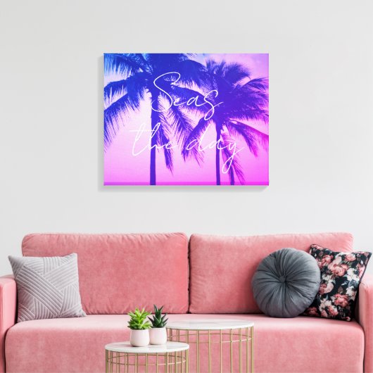 Verbazingwekkende neon roze zonsondergang palmboom canvas afdruk (Insitu (Woonkamer))