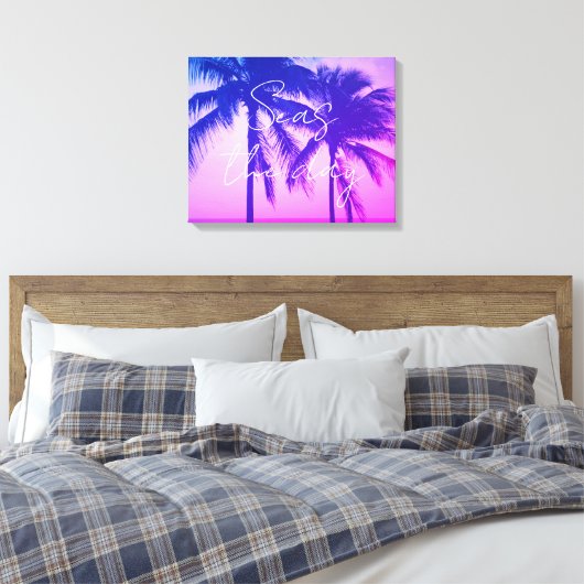 Verbazingwekkende neon roze zonsondergang palmboom canvas afdruk (Insitu (Slaapkamer))