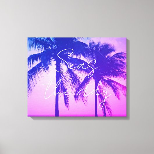 Verbazingwekkende neon roze zonsondergang palmboom canvas afdruk (Voorkant)