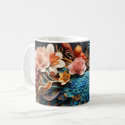 Verbazingwekkende op maat gemaakte monogram pauwen koffiemok (Voorkant links)