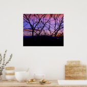 Verbazingwekkende Paarse zon met bomen Silhouettes Poster (Keuken)