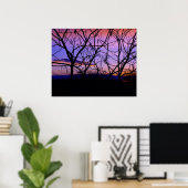 Verbazingwekkende Paarse zon met bomen Silhouettes Poster (Thuiskantoor)