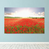 Verbazingwekkende rode papaver veld bij zonsopgang canvas afdruk (Insitu (Houten vloer))
