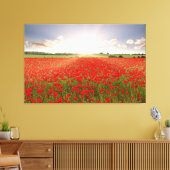 Verbazingwekkende rode papaver veld bij zonsopgang canvas afdruk (Insitu (Woonkamer))