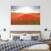 Verbazingwekkende rode papaver veld bij zonsopgang canvas afdruk (Insitu (Slaapkamer))
