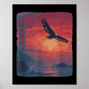 Verbazingwekkende rode zonsondergang met brug en p poster