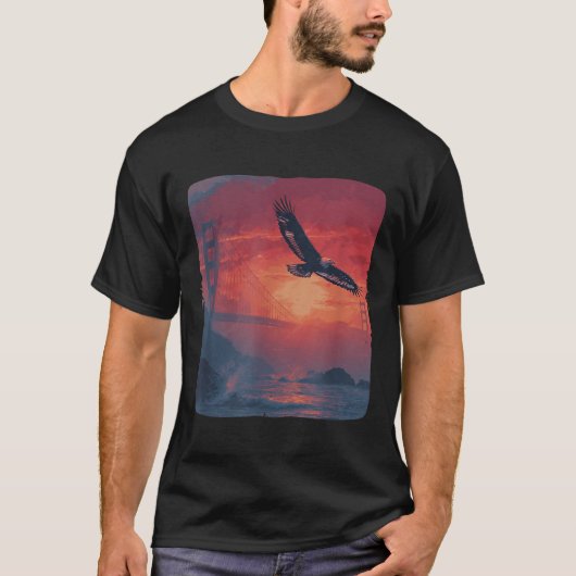 Verbazingwekkende rode zonsondergang met brug en p t-shirt (Voorkant)