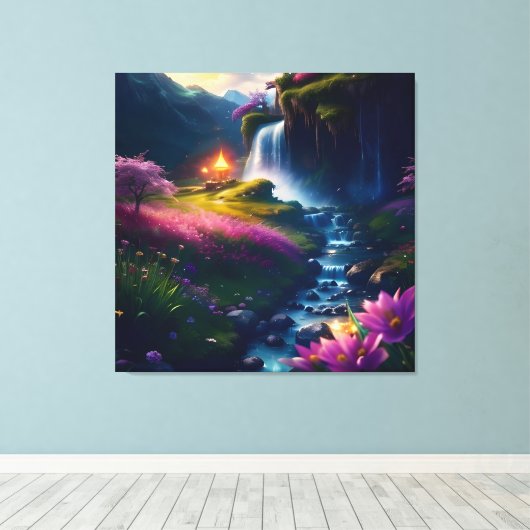 Verbazingwekkende Splendor Waterfall Landschap 1 Canvas Afdruk (Insitu (Houten vloer))