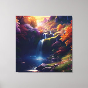 Verbazingwekkende Splendor Waterval Herfst Landsch Canvas Afdruk