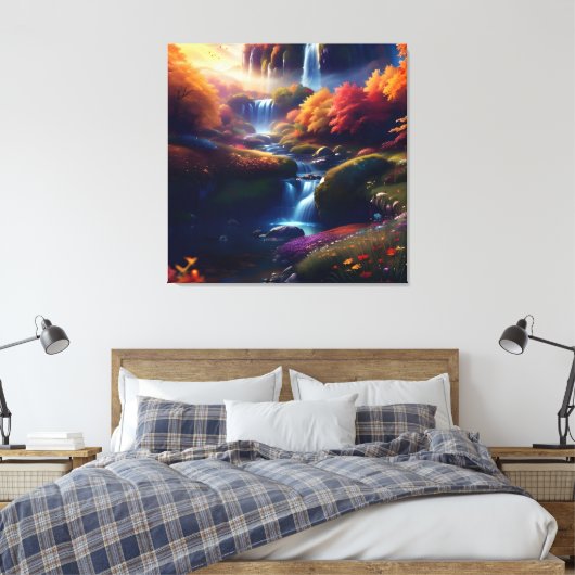 Verbazingwekkende Splendor Waterval Herfst Landsch Canvas Afdruk (Insitu (Slaapkamer))