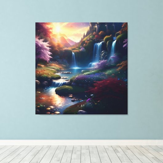 Verbazingwekkende Splendor Waterval Herfst Landsch Canvas Afdruk (Insitu (Houten vloer))