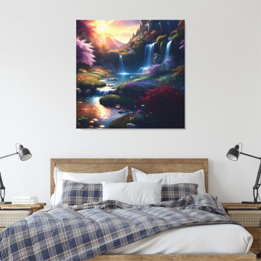 Verbazingwekkende Splendor Waterval Herfst Landsch Canvas Afdruk (Insitu (Slaapkamer))