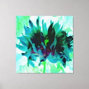 Verbazingwekkende Teal en Zwarte Cactus Dahlia Canvas Afdruk