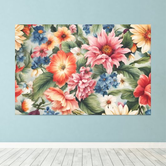 Verbazingwekkende verfijnde kleurrijke zomerbloeme canvas afdruk (Insitu (Houten vloer))