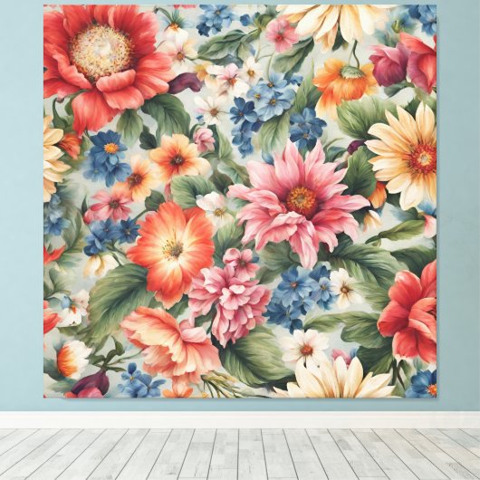 Verbazingwekkende verfijnde kleurrijke zomerbloeme canvas afdruk (Insitu (Houten vloer))