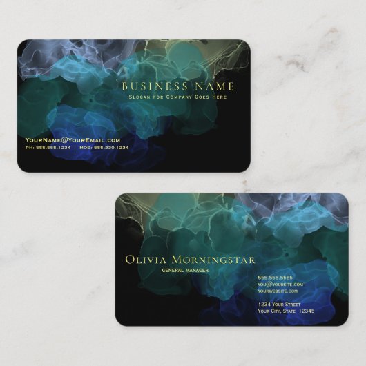 Verbazingwekkende vloeibare inkt abstract op zwart visitekaartje (Voorkant / Achterkant)