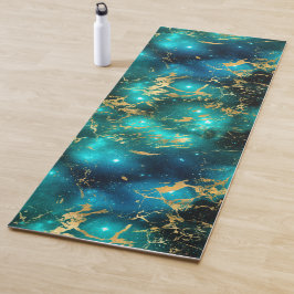 Verbazingwekkende waterverf groene & gouden marmer yogamat