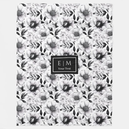 Verbazingwekkende weelderige zwart-witte bloemen d fleece deken (Voorkant)