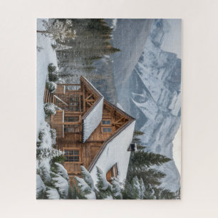 Verbazingwekkende winter blokhut in de bergen legpuzzel