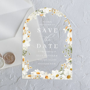 Verbazingwekkende Witte Bloemen Huwelijk Save The Acryl Uitnodigingen