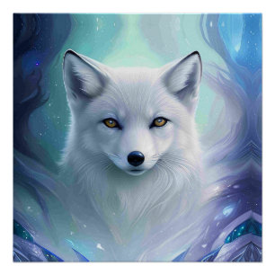 Verbazingwekkende witte sneeuwvos op Icy Land Perfect Poster