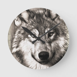 Verbazingwekkende wolf gezicht foto print accessoi ronde klok