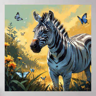 Verbazingwekkende Zebra in Wild met Vlinders Wildl Poster