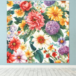 Verbazingwekkende zomertuin kleurrijke bloemen canvas afdruk