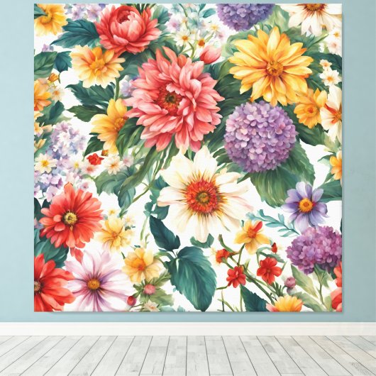 Verbazingwekkende zomertuin kleurrijke bloemen canvas afdruk (Insitu (Houten vloer))