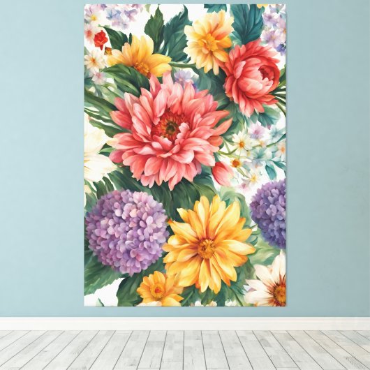 Verbazingwekkende zomertuin kleurrijke bloemen canvas afdruk (Insitu (Houten vloer))