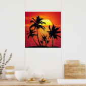 Verbazingwekkende zonsondergang met palmen op trop poster (Keuken)
