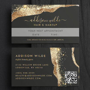 Verbazingwekkende zwarte en gouden glitterscript Q Afsprakenkaartje