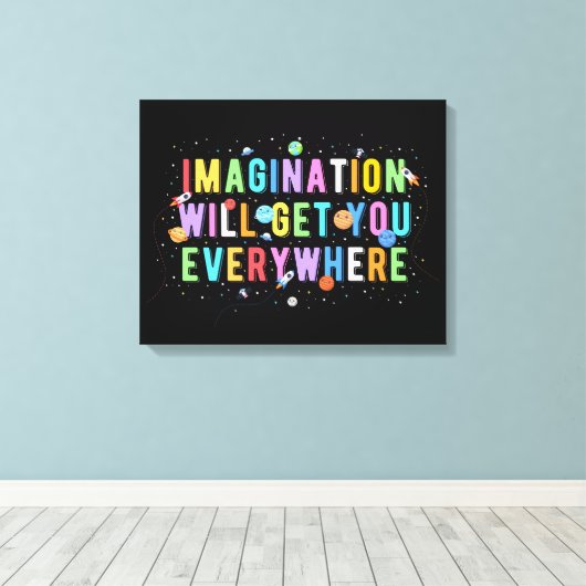 Verbeelding zal je overal brengen canvas afdruk (Insitu (Houten vloer))