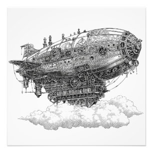 Verbeeldingsrijke Black White Floating City Airshi Foto Afdruk