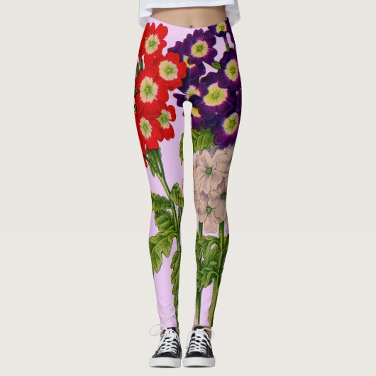 verbena bloemen in rood en paars leggings (Voorkant)