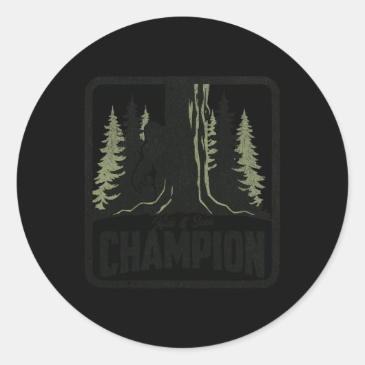 Verberg en zoek Champion Funny Bigfoot Sasquatch T Ronde Sticker (Voorkant)