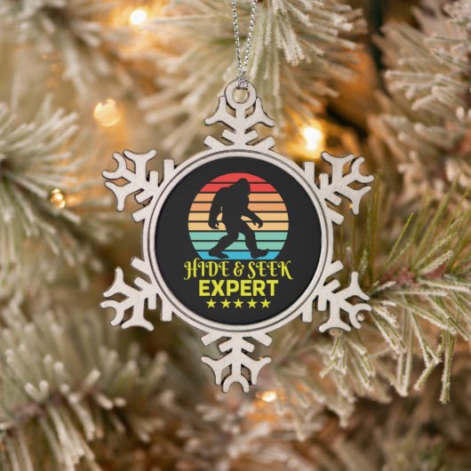 Verberg en zoek expert Bigfoot Grappig Tin Sneeuwvlok Ornament (Boom)