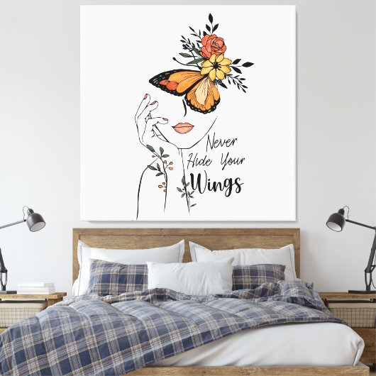 Verberg je vleugels nooit canvas afdruk (Insitu (Slaapkamer))