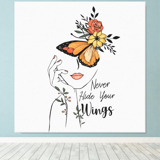 Verberg je vleugels nooit canvas afdruk (Insitu (Houten vloer))