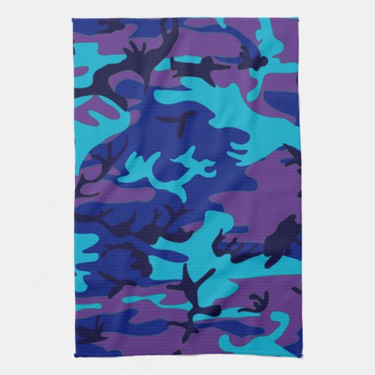 Verberg me donkerblauw en Paarse camouflagepatroon Theedoek (Verticaal)