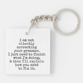 Verbeter uw grammatica zwart-wit niet stil sleutelhanger (Achterkant)