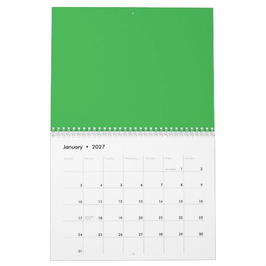 Verbeter uw website met een groene achtergrond kalender (Jan 2027)