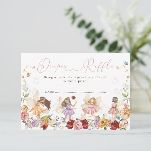 Verbeterde tuin Bloemen Fairy Baby Luier Raffle Informatiekaartje (Staand voorkant)