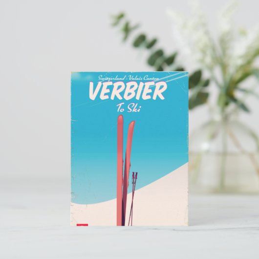 Verbier,  skiposter Zwitserland. Briefkaart (Staand voorkant)
