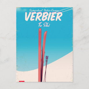 Verbier,  skiposter Zwitserland. Briefkaart