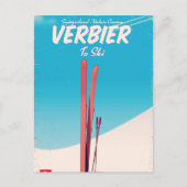 Verbier,  skiposter Zwitserland. Briefkaart (Voorkant)