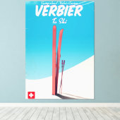 Verbier,  skiposter Zwitserland. Canvas Afdruk (Insitu (Houten vloer))