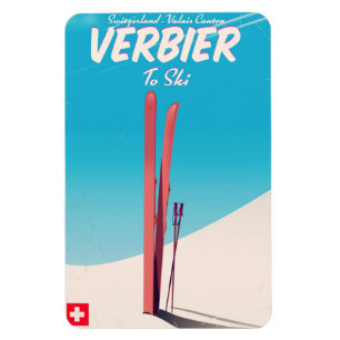 Verbier,  skiposter Zwitserland. Magneet