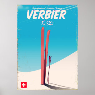 Verbier,  skiposter Zwitserland. Poster